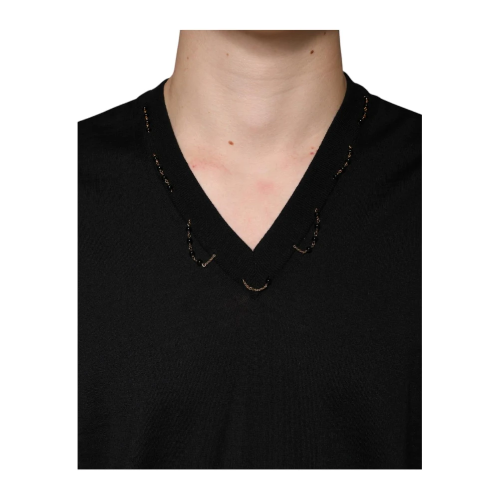 Dolce & Gabbana Zwarte V-hals wollen trui Black Heren