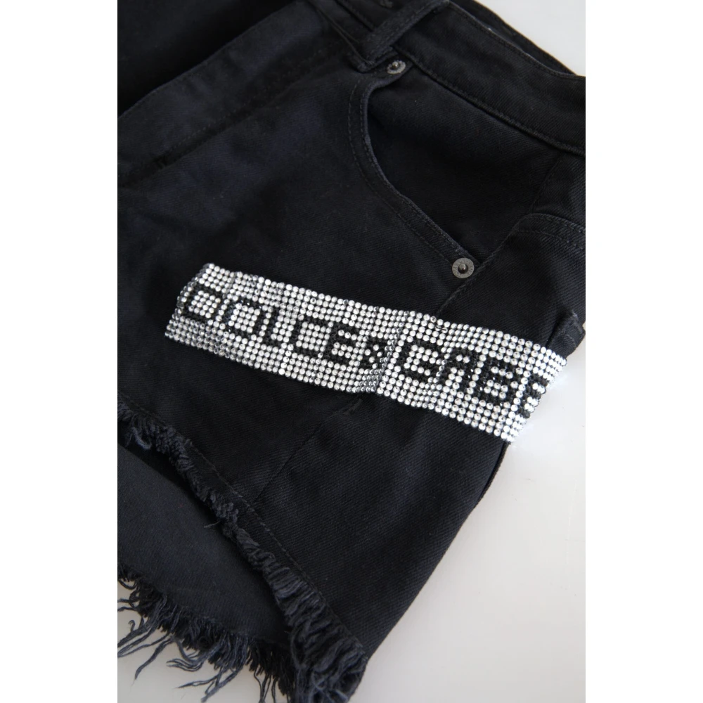 Dolce & Gabbana Hoog getailleerde versierde denim shorts Black Dames