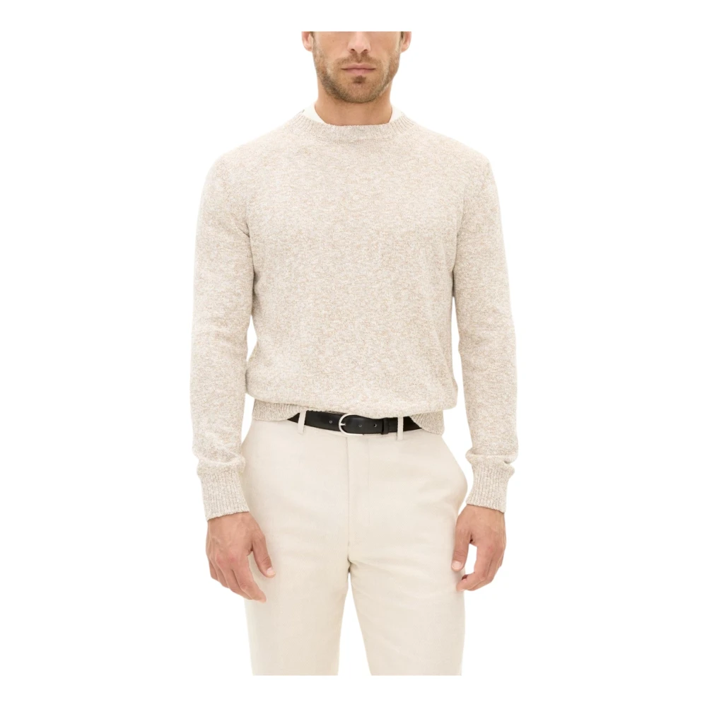 Oscar Jacobson Beige Katoenen Sweater met Ronde hals Beige Heren