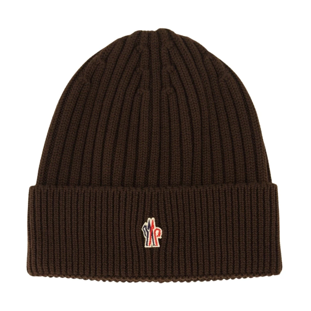 Moncler Donkerbruine Wol Ribgebreide Muts Brown Unisex