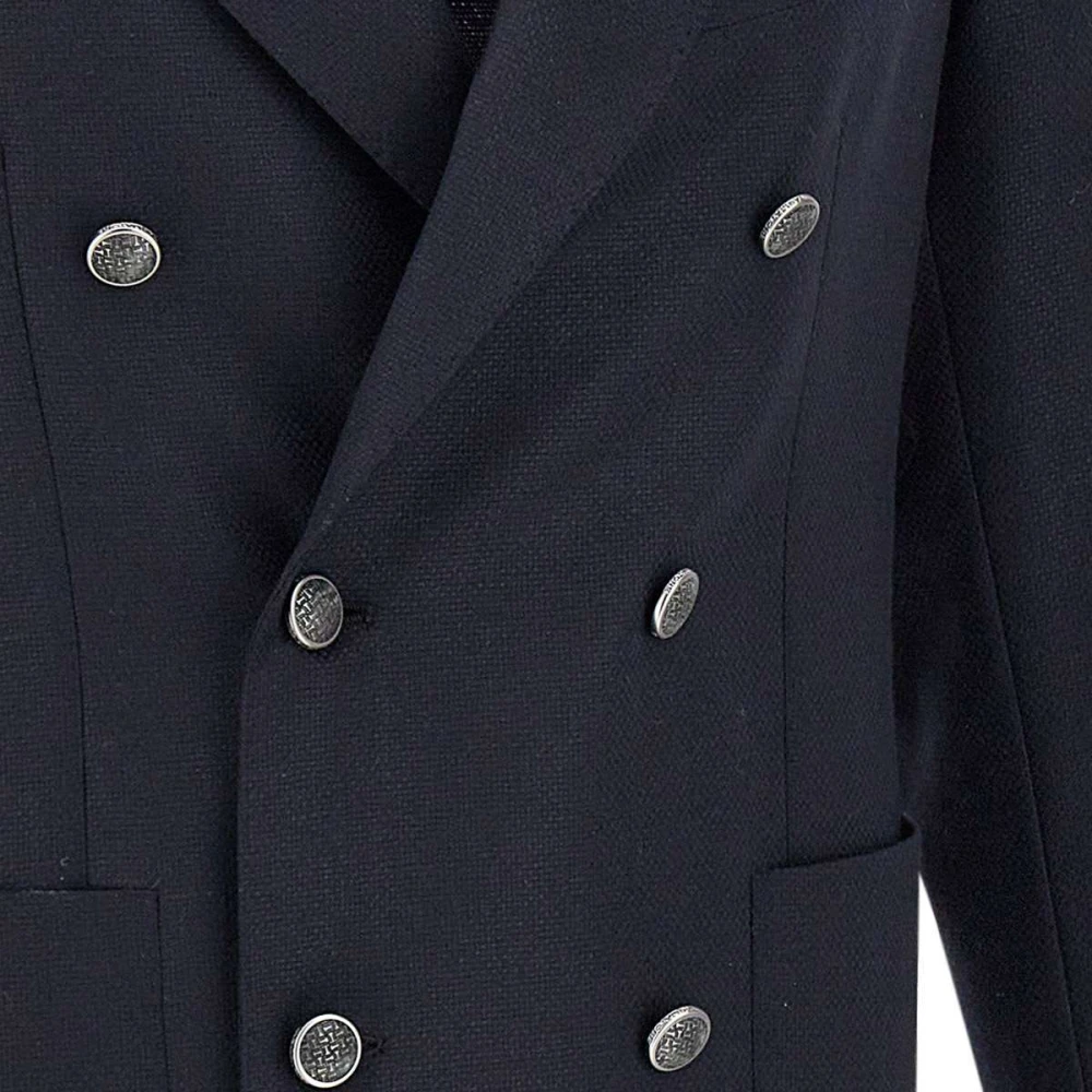 Tagliatore Blauwe Wol en Kasjmier Blazer met Piek Revers Blue Heren