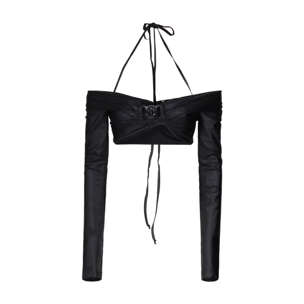 Versace Jeans Couture Zwarte Katoenen Top met Elastaan Black Dames