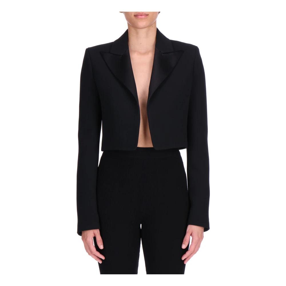 Ermanno Scervino Korte Zwarte Interlock Jas Zijden Revers Black Dames