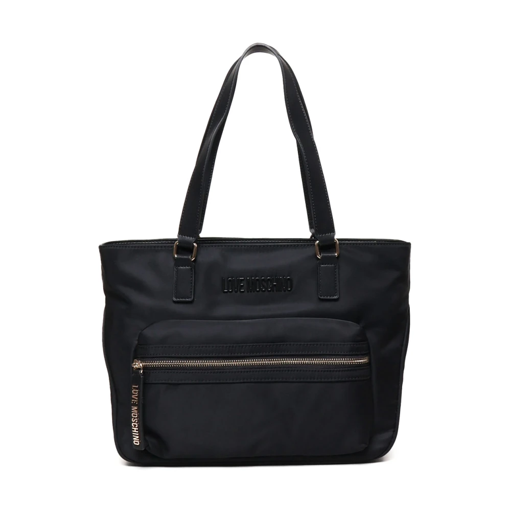 Love Moschino Zwarte Nylon Tote Tas met Rits Black Dames