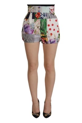 Patchwork Designer Shorts med hög midja