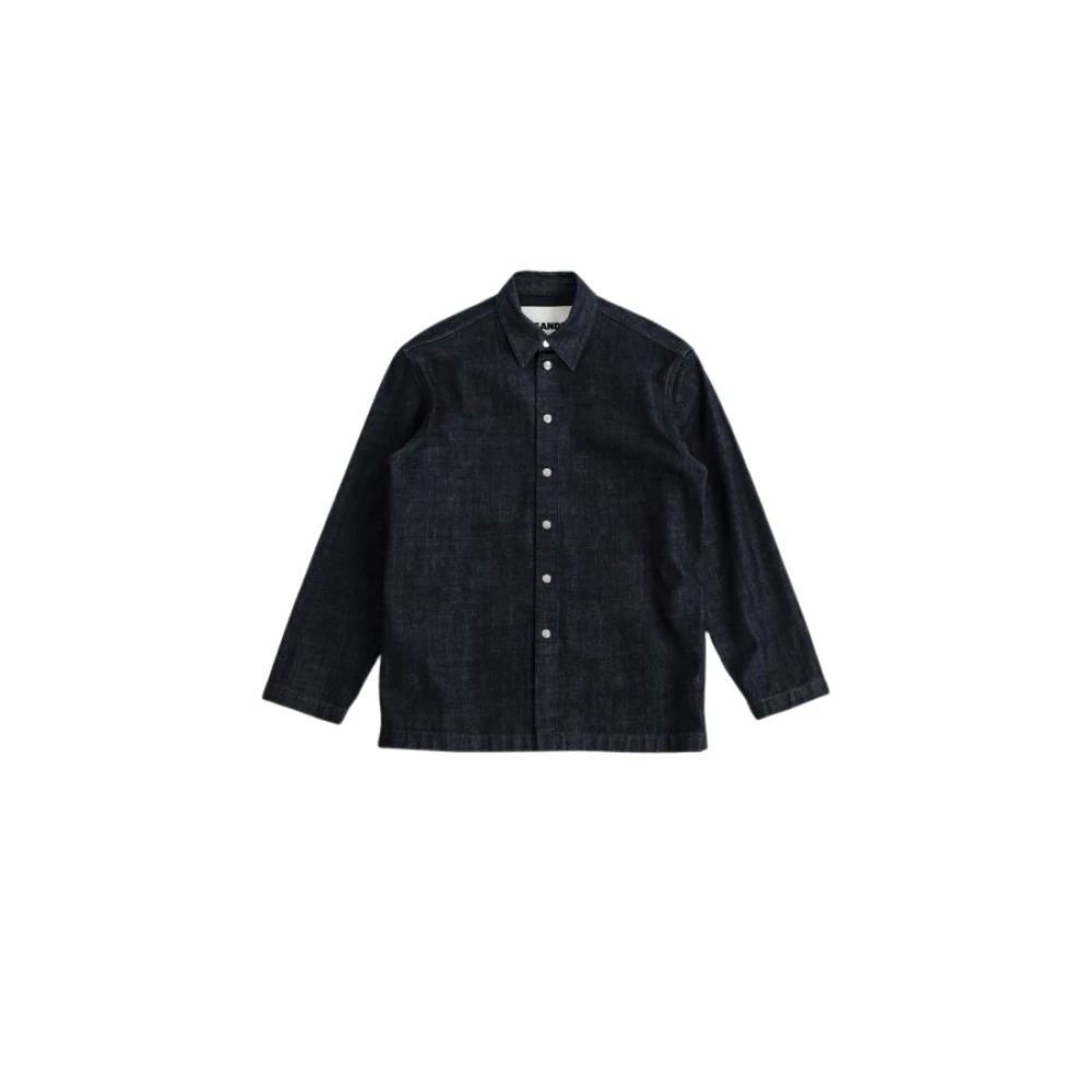 Jil Sander Navy Blauw Denim Shirt Snap Sluiting Black Heren