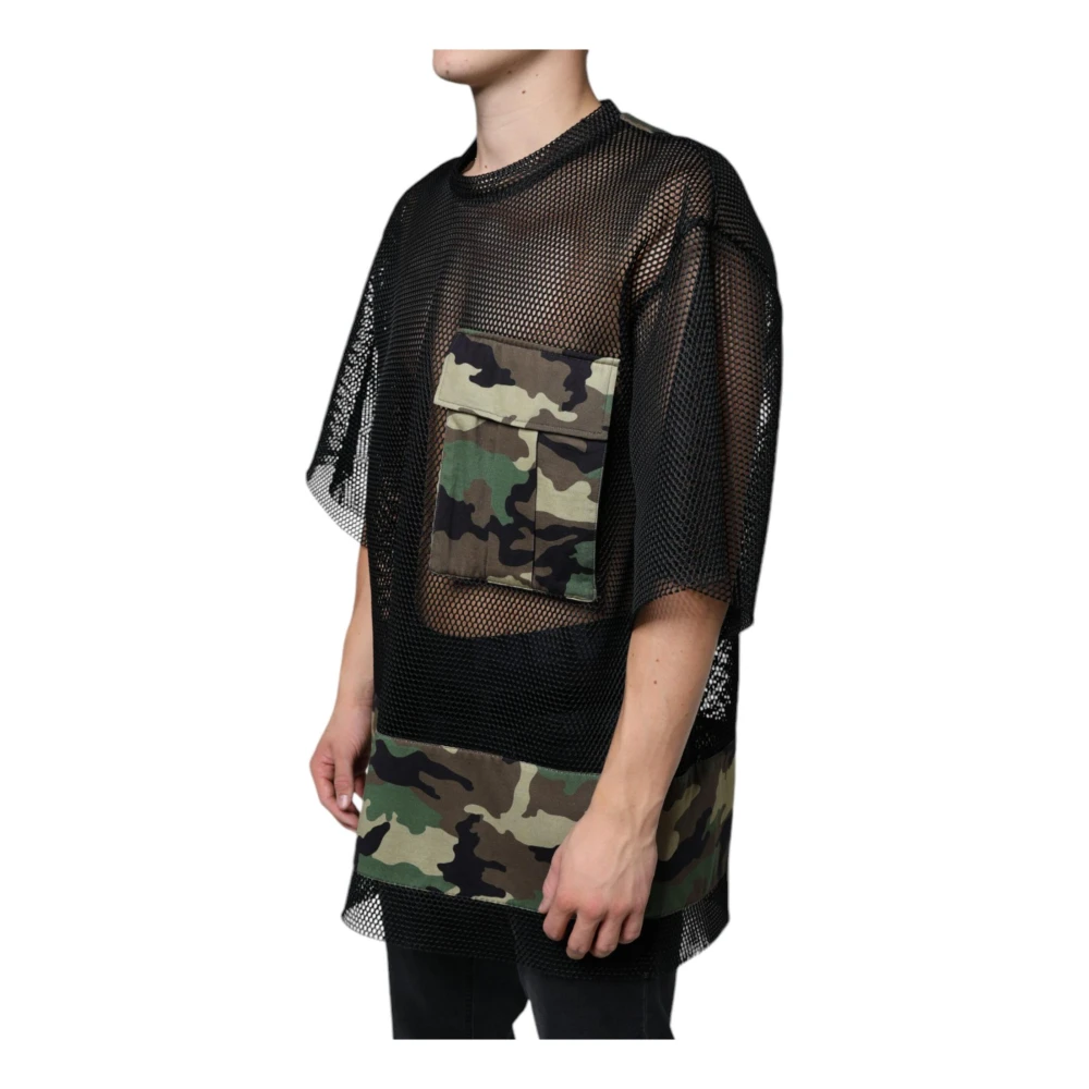 Dolce & Gabbana Zwart Camouflage Mesh T-shirt Black Heren