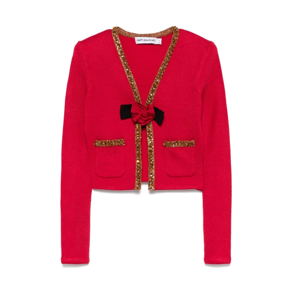 Self Portrait Bloedrode cardigan met broche detail Red Dames