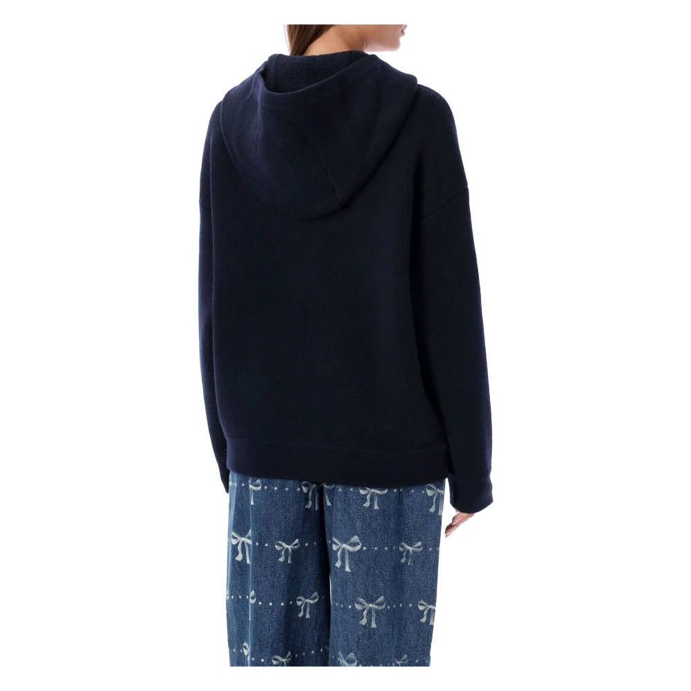 Self Portrait Navy Gebreide Hoodie Aw24 Blue Dames