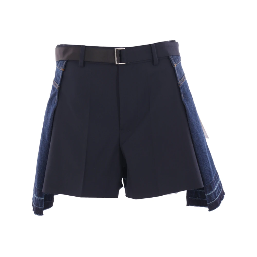 Sacai Wol en Denim Shorts Blue Dames