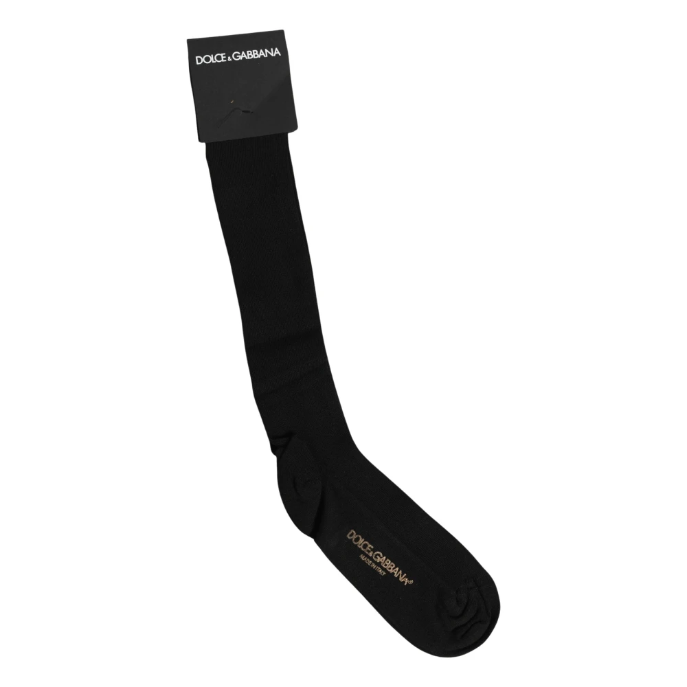 Dolce & Gabbana , Socks, Male, Black, One Size, Black Viscose Logo Over The Calf Accessory Socks - Image 1