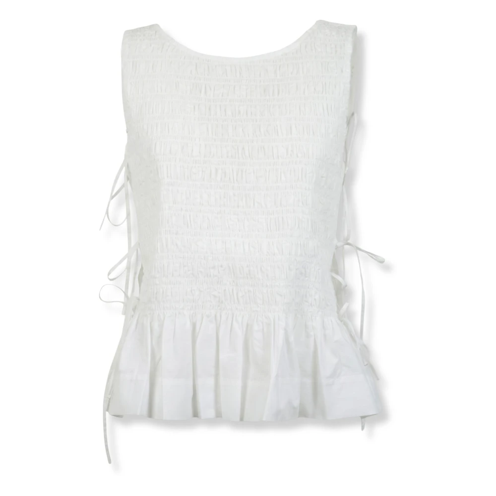 Ganni Women's White Top Cotton Poplin Smock Tie String 42 - Image 4