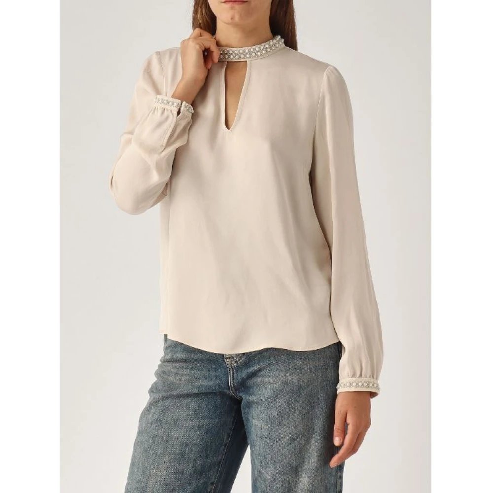Twinset Crepe Blouse met Handgeborduurde Details Beige Dames
