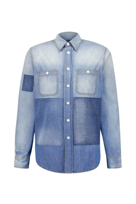 Blå Patchwork Denim Skjorta