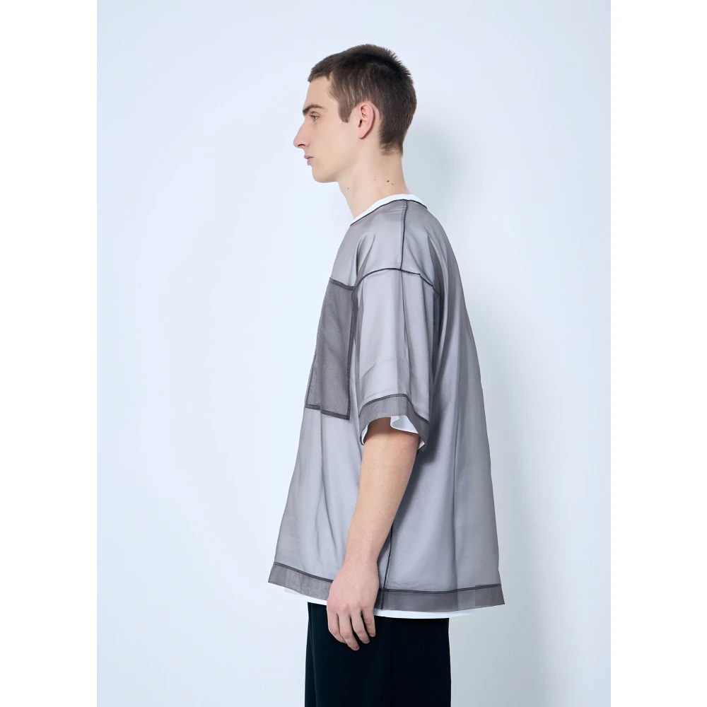 Dries Van Noten Doorschijnende Overlay Crewneck T-Shirt Contrastpanelen White Heren