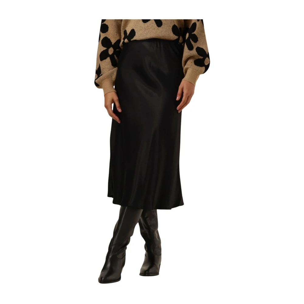 Pom Amsterdam Satin Zwarte Midi Rok Black Dames
