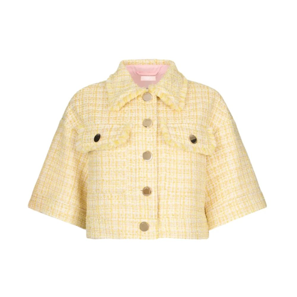 Liu Jo Women's Yellow Tweed Jackets, L, Short Bouclé Jacket With Lurex And Logo Buttons