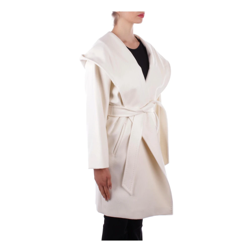 Max Mara Wollen jas met capuchon en zakken White Dames