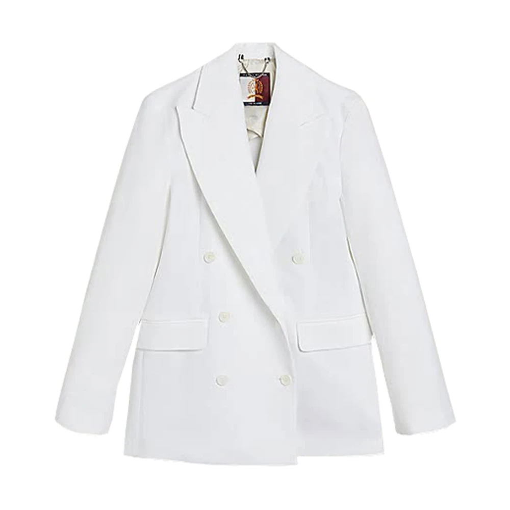 Tommy Hilfiger Pique Double-Breasted Blazer White Dames