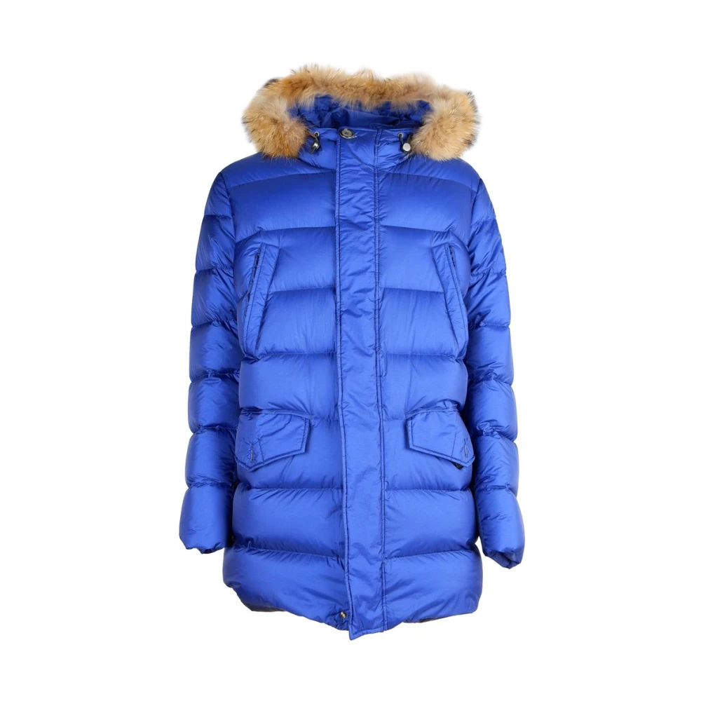 Add Blauwe Nylon Donsjas met Bont Capuchon Blue Heren