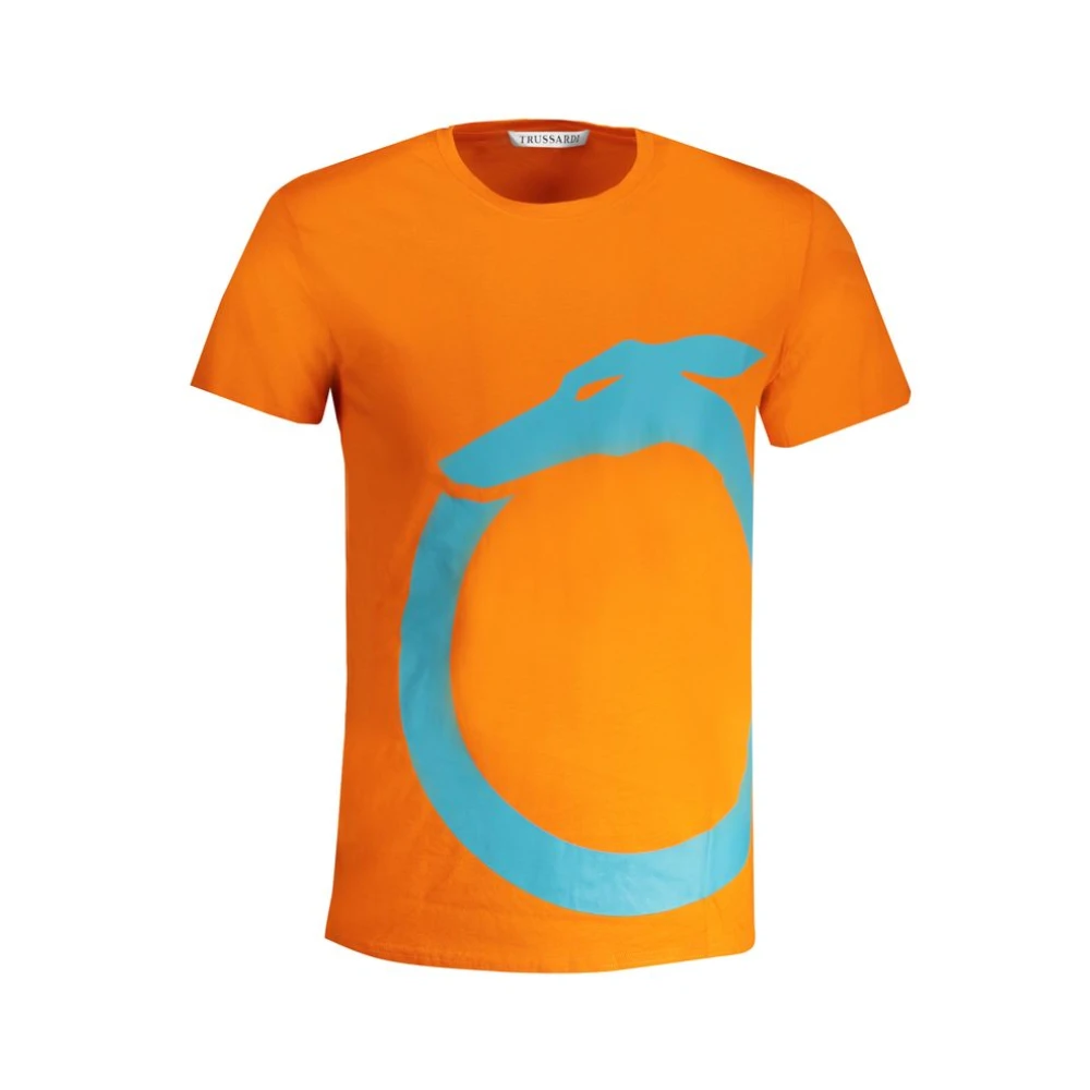 Trussardi Men's Orange T-Shirts, L, Cotton Printed Logo T-Shirt