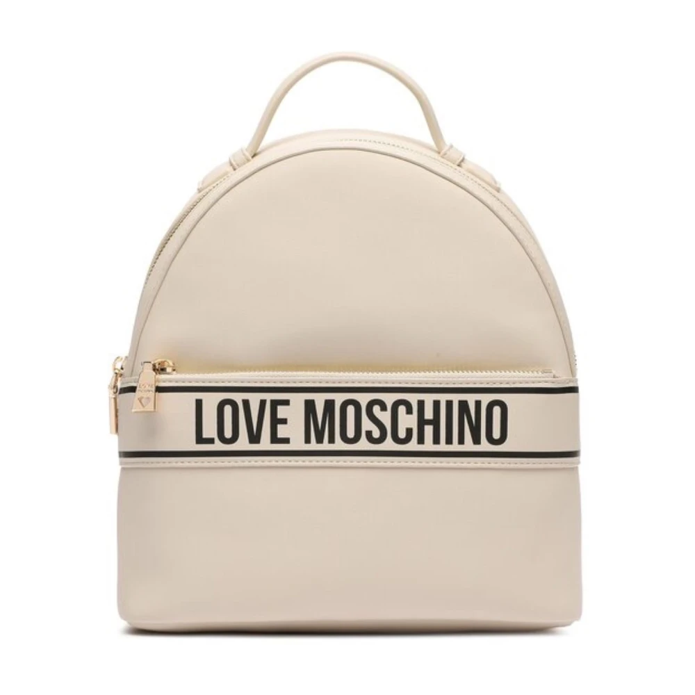 Love Moschino Logo Lettering Ivory PU Rugzak White Dames