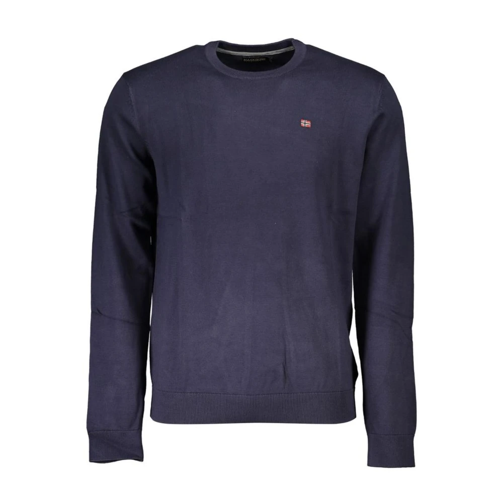 Napapijri Men's Blue Round-Neck Knitwear, 2XL, Embroidered Crew Neck Jumper
