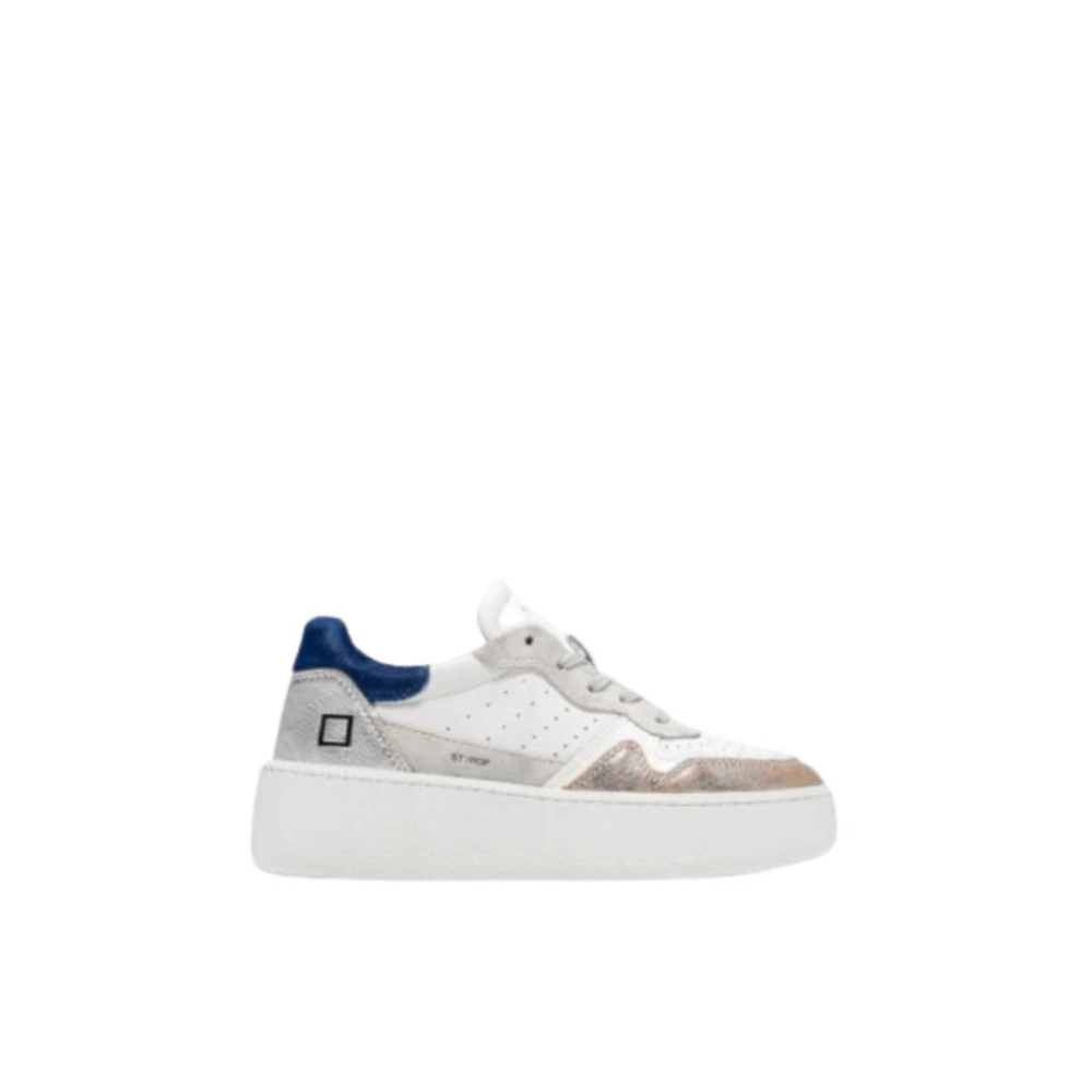 D.a.t.e. Women's Gray Sneakers, 4 Uk, Silver Leather Trainers With Suede Inserts