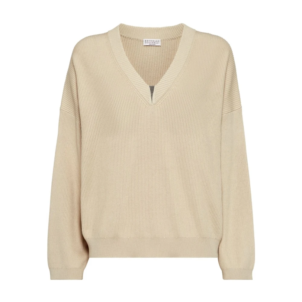 BRUNELLO CUCINELLI V-hals Lange Mouw Gebreide kleding Beige Dames