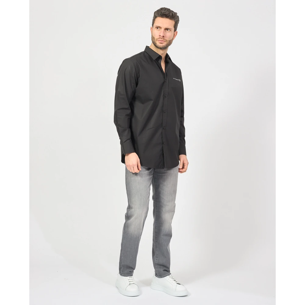 Richmond Zwarte shirt met logo knoopsluiting Black Heren