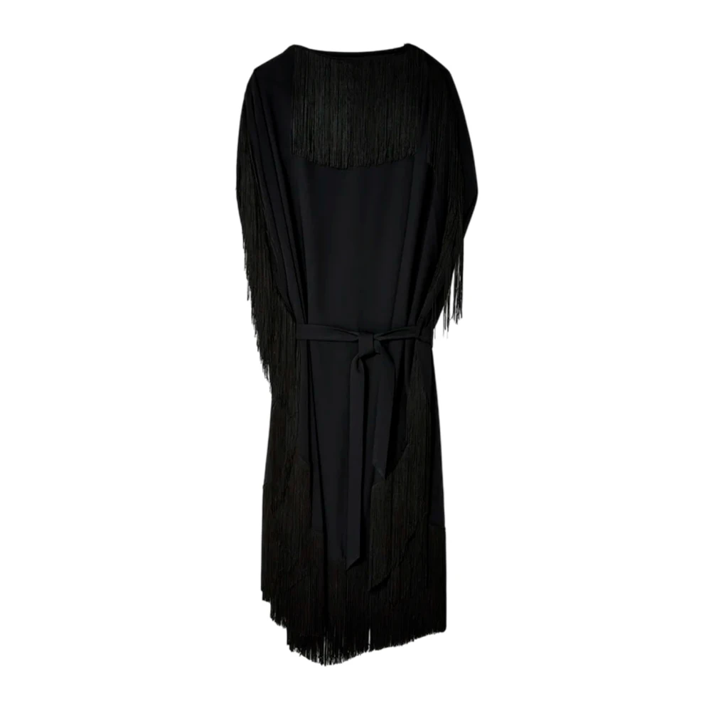 MM6 Maison Margiela Midi-jurk met franjes en boot halslijn Black Dames