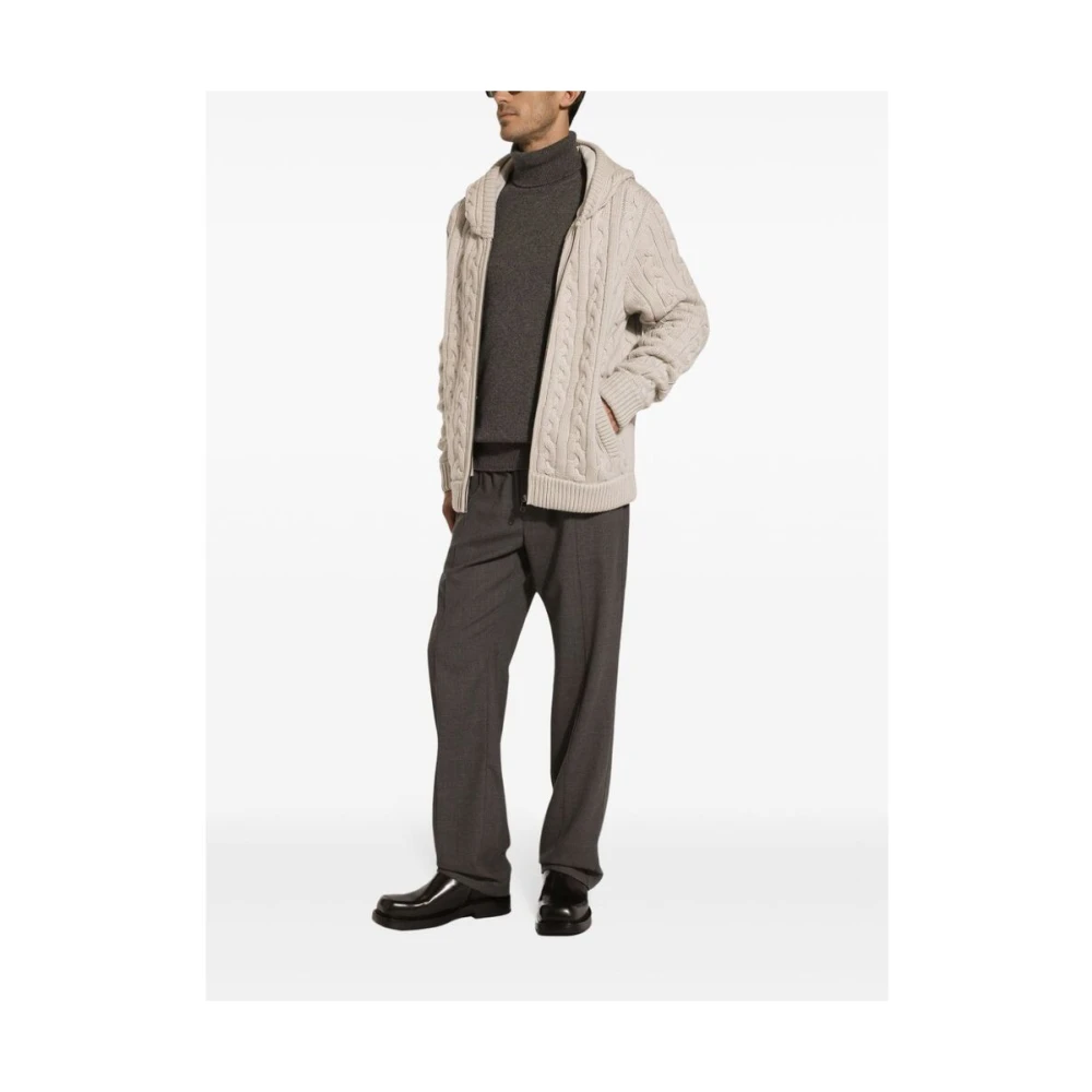 Dolce & Gabbana Beige Kabel Gebreide Hoodie Beige Heren