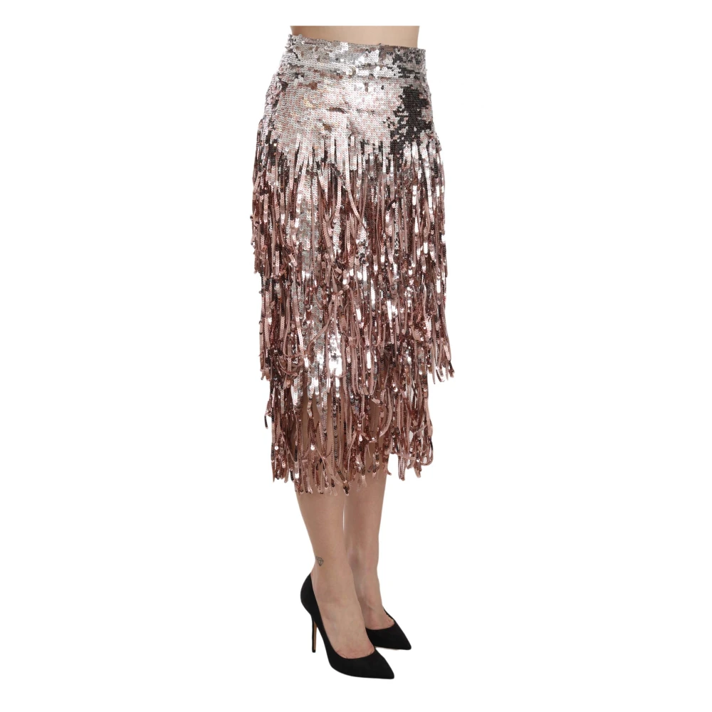 Dolce & Gabbana Metallic Paillet Midi Rok met Hoge Taille Multicolor Dames