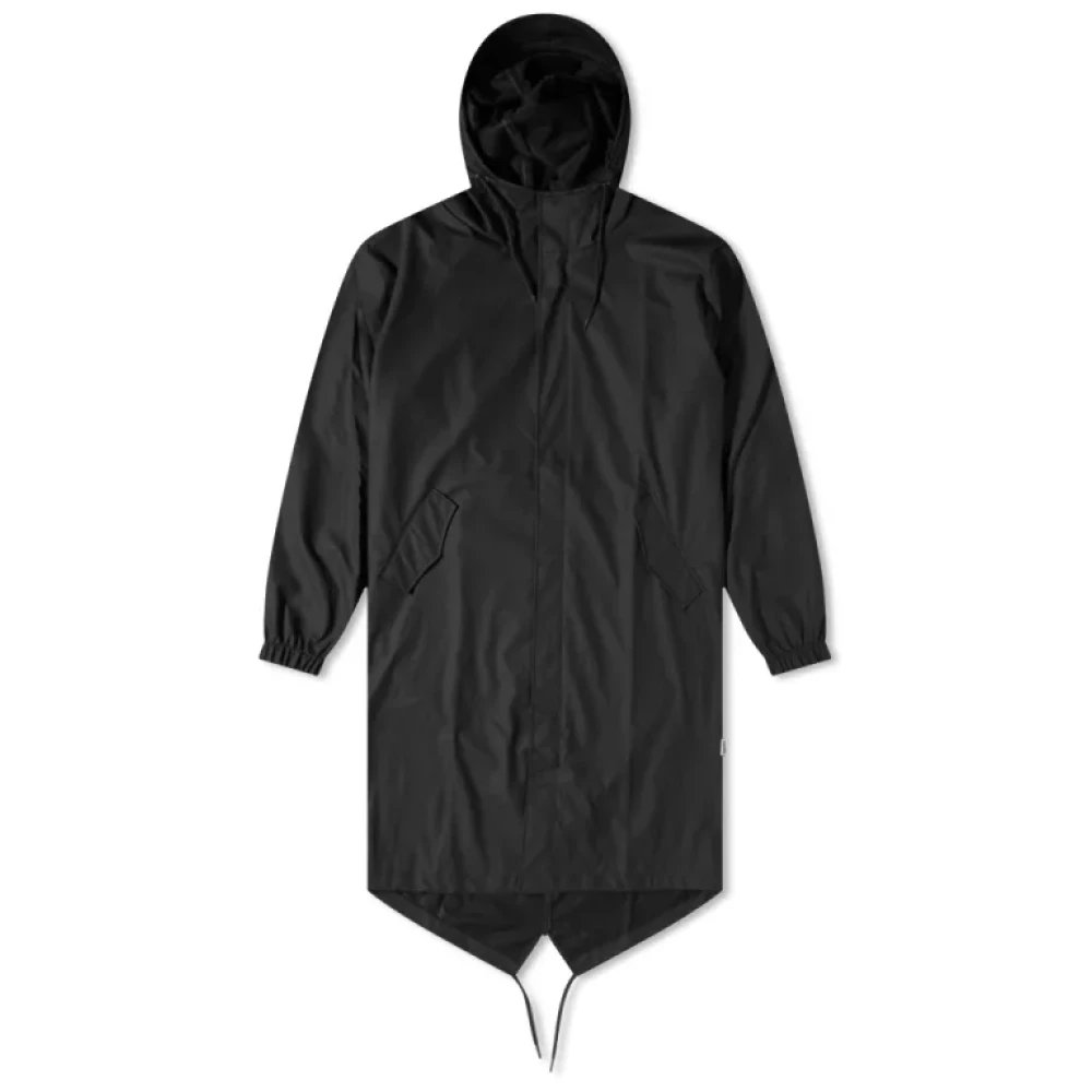 Rains Zwarte Fishtail Parka met Asymmetrische Zoom Black Unisex
