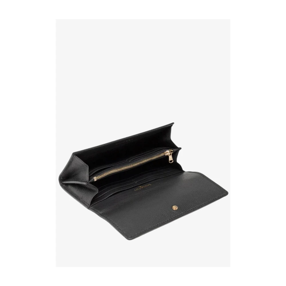 PATRIZIA PEPE Zwarte leren portemonnee met gouden metalen afwerking Black Dames
