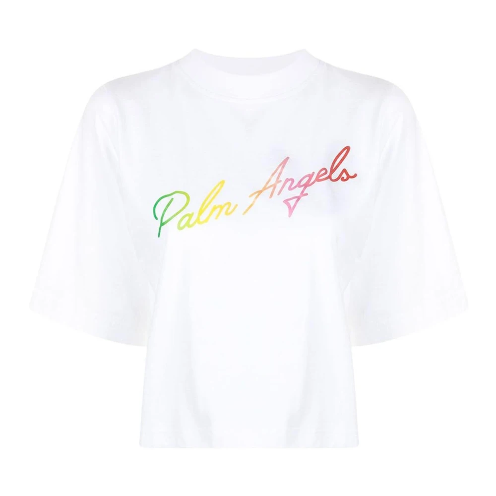 Palm Angels Miami Logo Katoenen T-Shirt White Dames