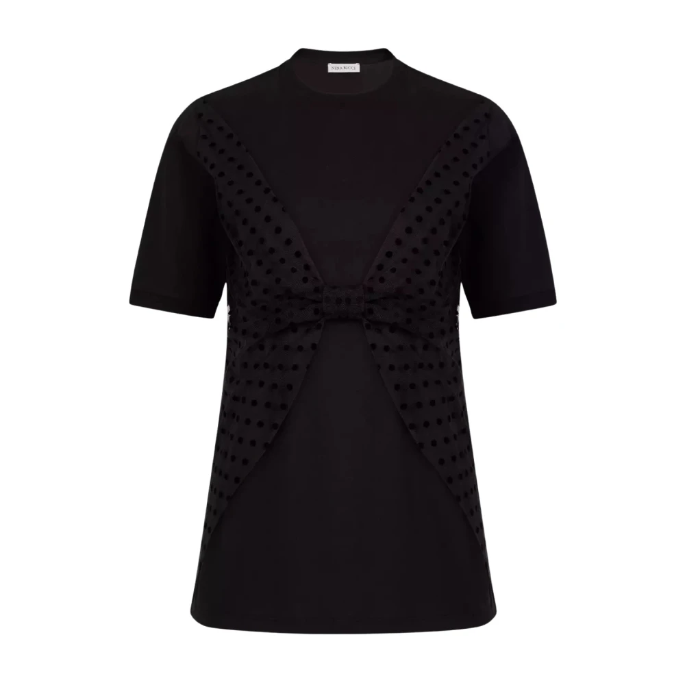 Nina Ricci Svart blus med prickig rosett Black, Dam