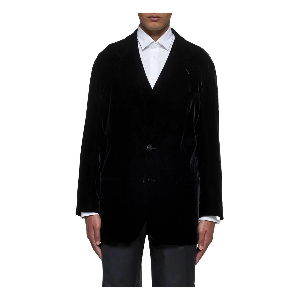 Giorgio Armani Zwarte Jassen Twee-Knoopsluiting Revers Black Heren