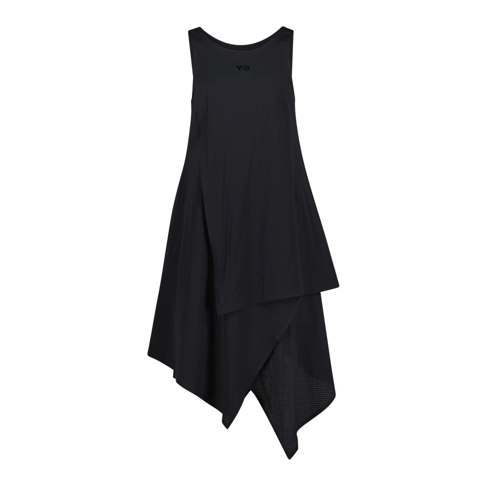 Y-3 Asymmetrische Jurk A-Lijn Stijl Ronde Hals Black Dames
