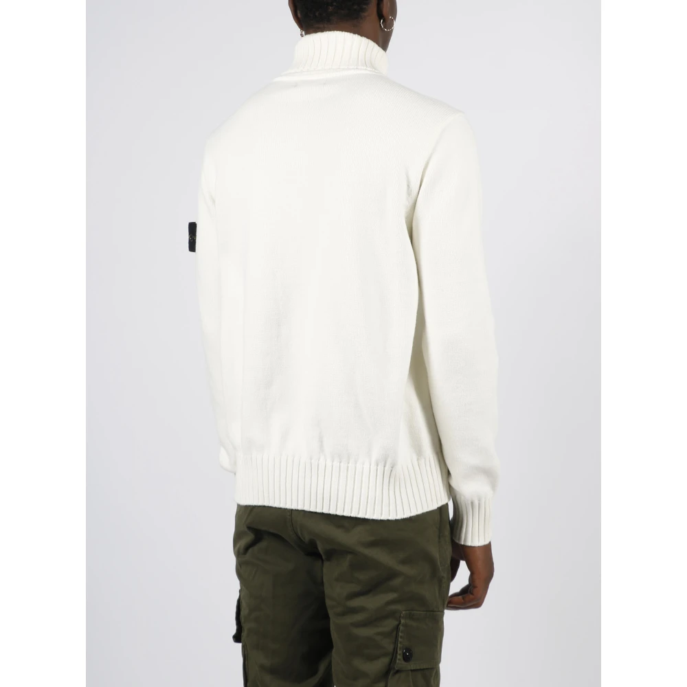 Stone Island Slim Fit Coltrui Katoenen Trui White Heren