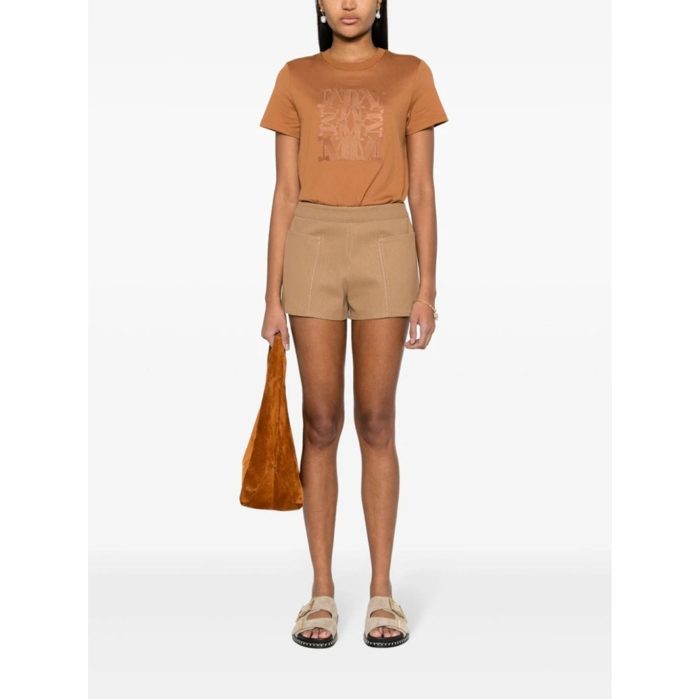 Max Mara Bruin leren T-shirt met geborduurd motief Brown Dames