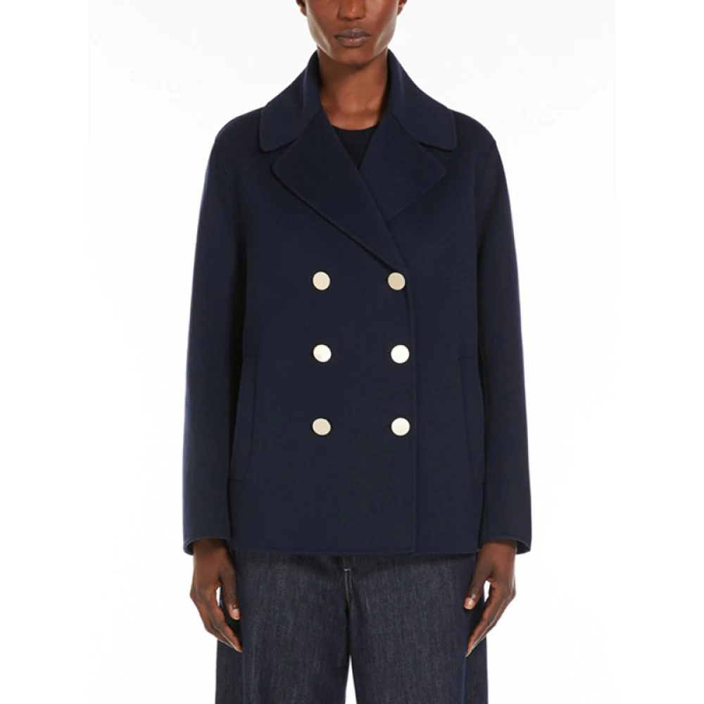 Max Mara Wollen jas met dubbele rij knopen Margot Blue Dames