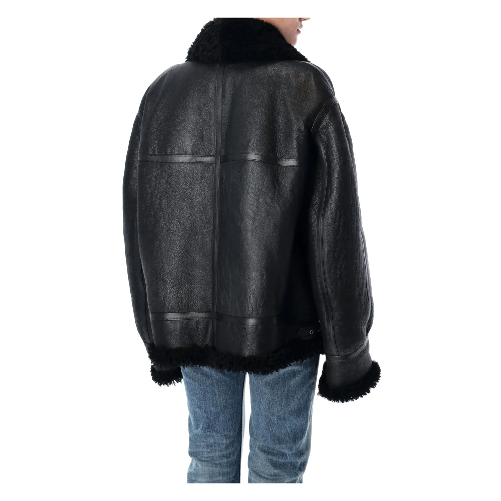 Saint Laurent Zwarte Aviator Leren Jas Buitenkleding Black Dames