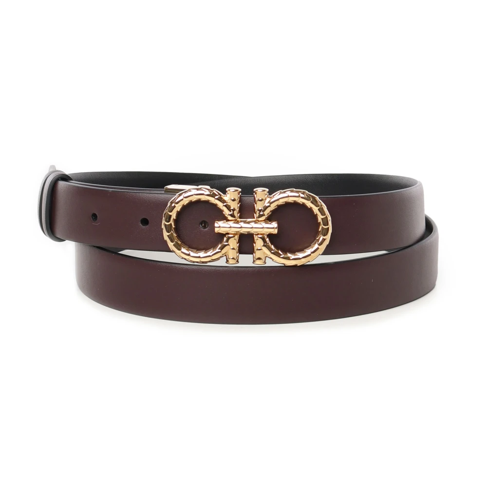 Salvatore Ferragamo Bruine Omkeerbare Kalfsleren Riem met Gancini Brown Dames