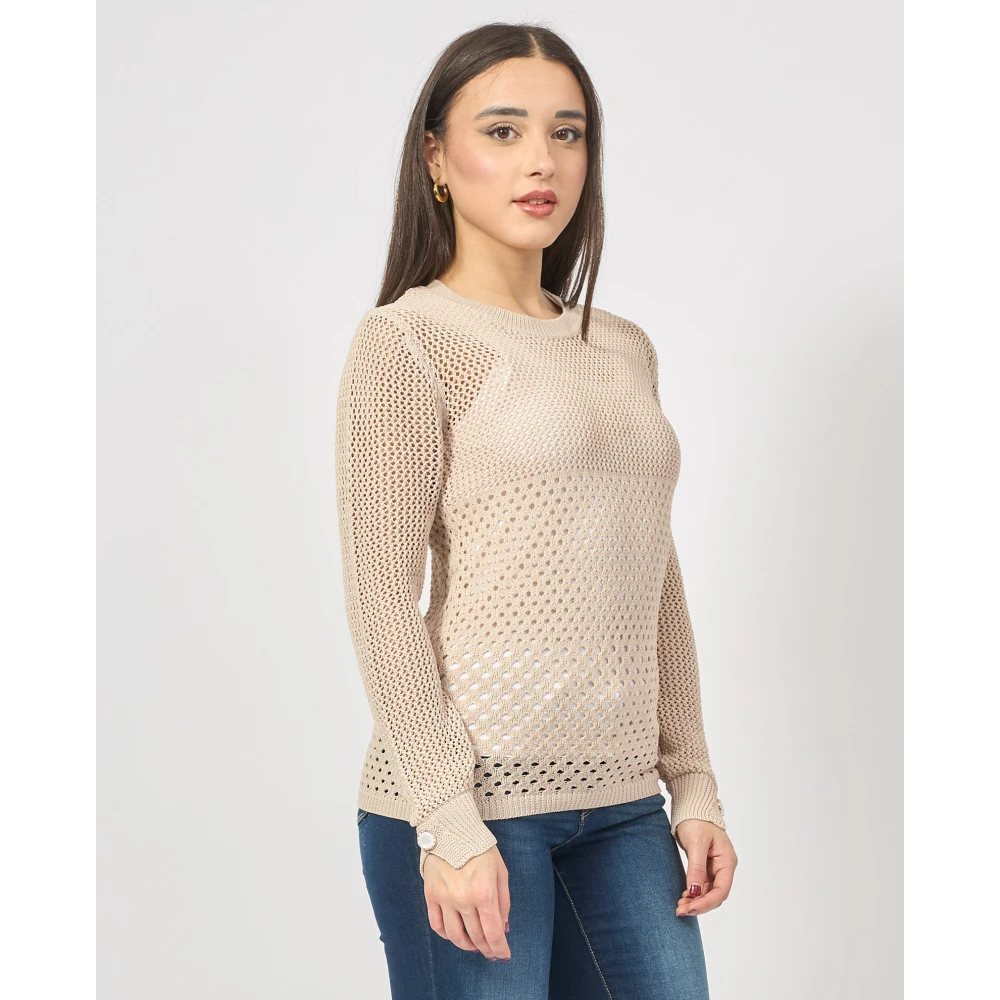 Fracomina Beige Sweater Regular Fit Lange Mouw Beige Dames