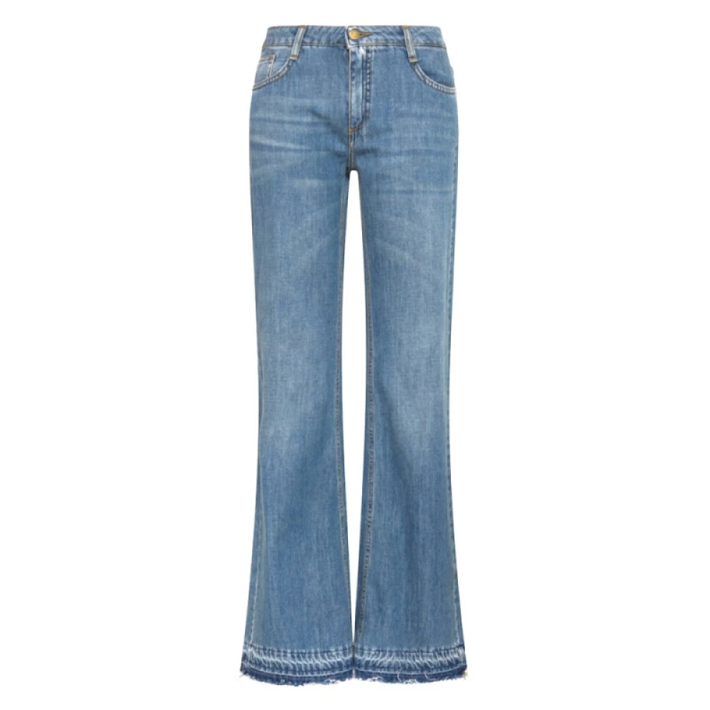 Momoni Stone Washed Denim Lage Taille Flared Jeans Blue Dames
