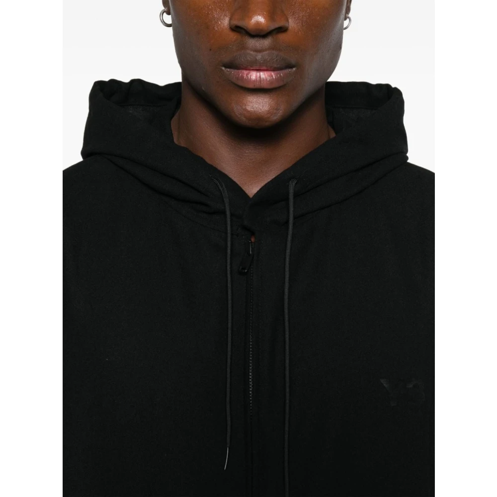 Y-3 Zwart Flanel Rits Capuchon Logo Print Black Heren