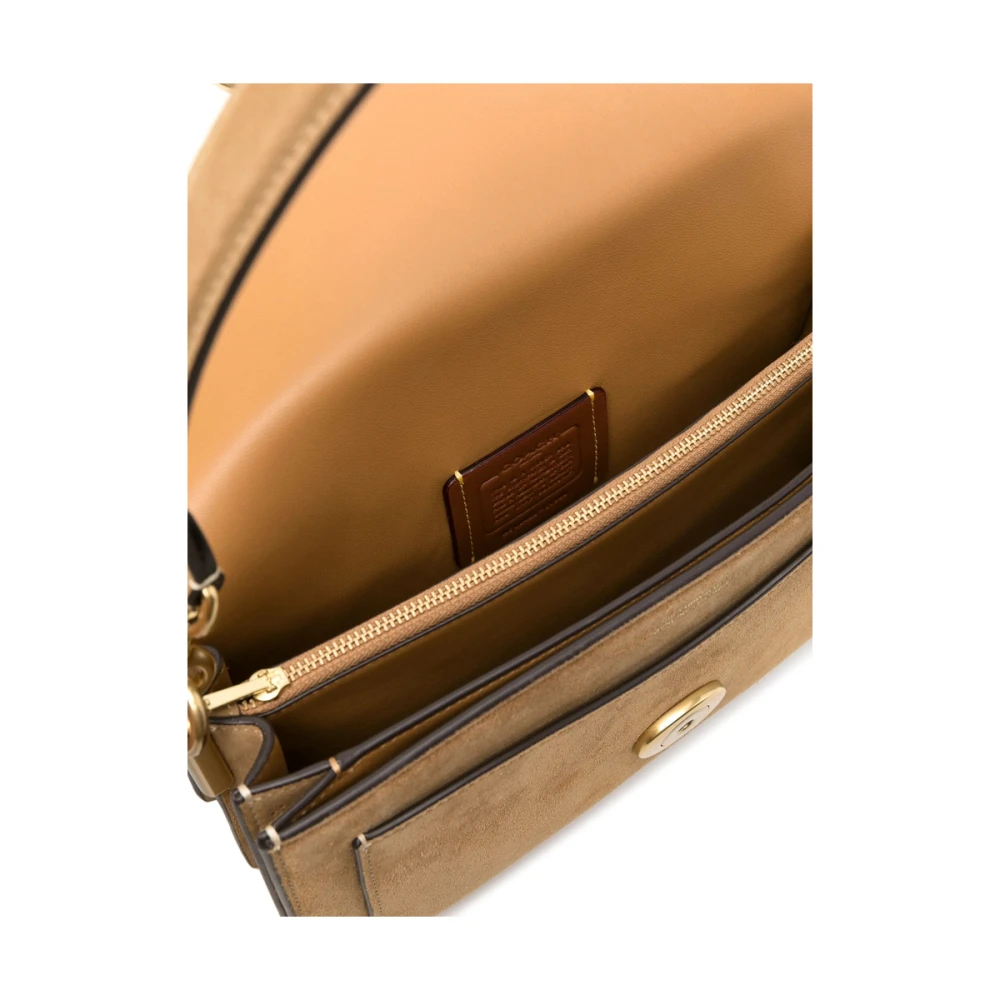 Coach Beige Foldover Top Handtas Brown Dames