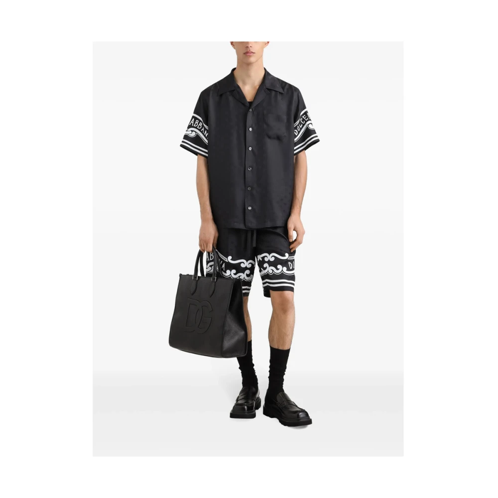 Dolce & Gabbana Shorts met elastische trekkoord en gestreepte rand Black Heren