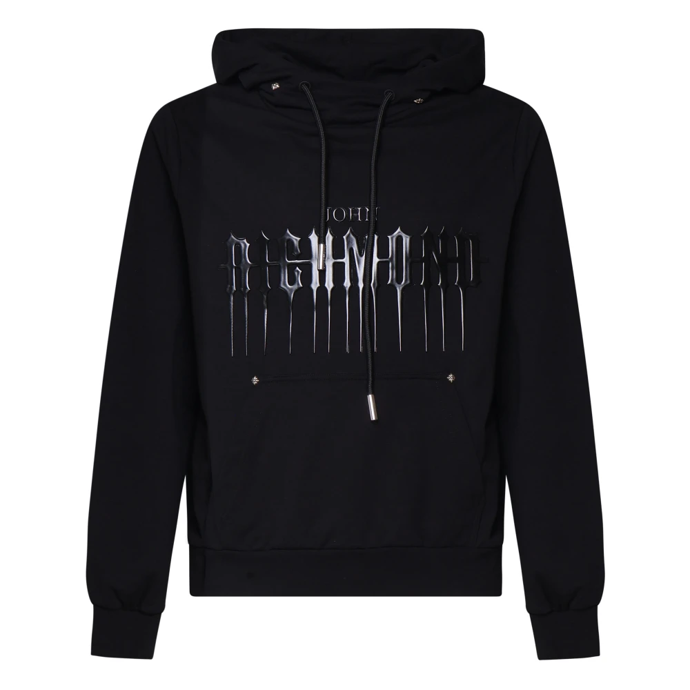 John Richmond Zwarte Katoenen Hoodie met Voorkant Print Black Heren